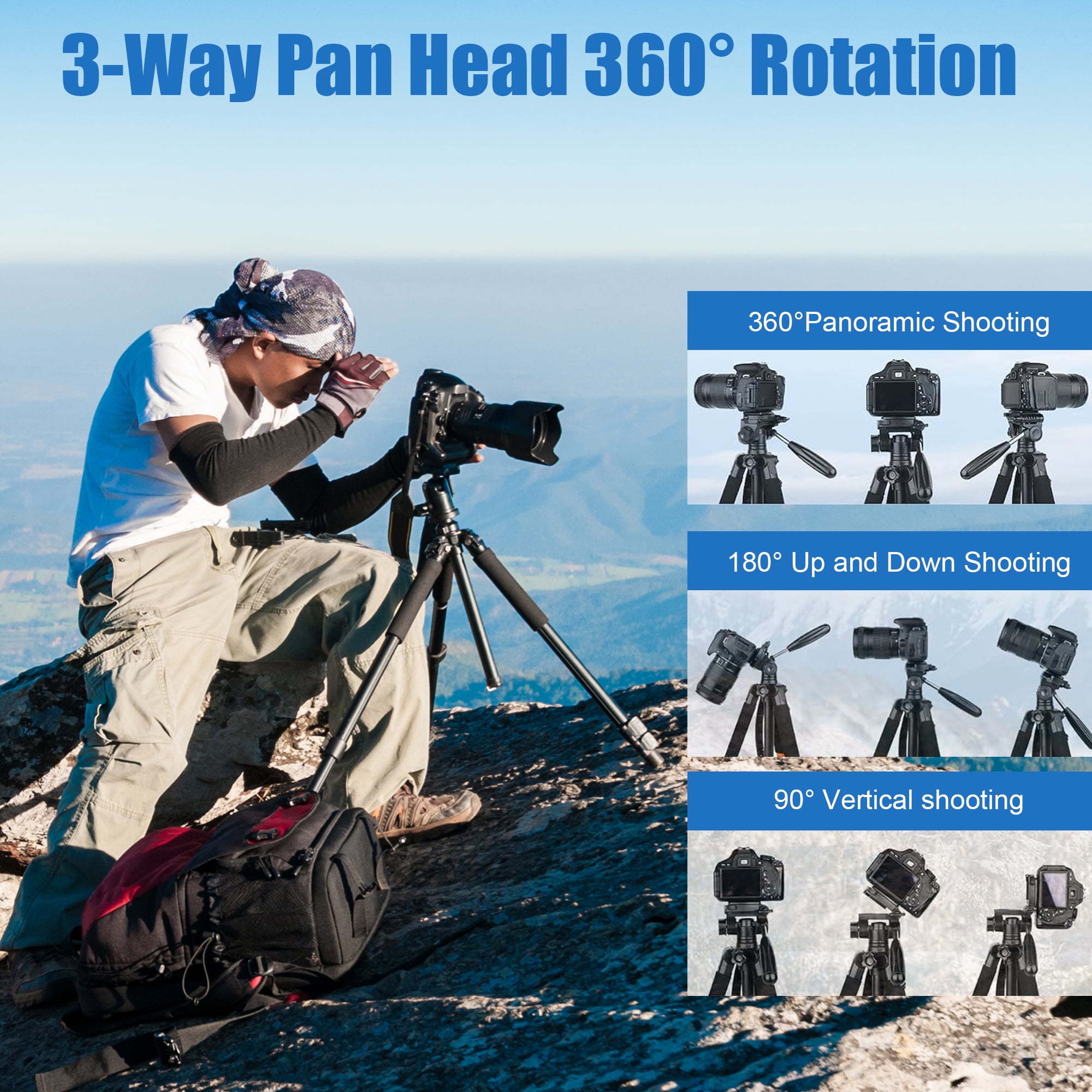 Meromore 71" Camera Tripods, Tripod Stand for Camera Phone Video Recording, Heavy Duty Camera Tripod Stand, Professional Travel DSLR Tripods Compatible with Canon Smartphone, Max Load 11 LB