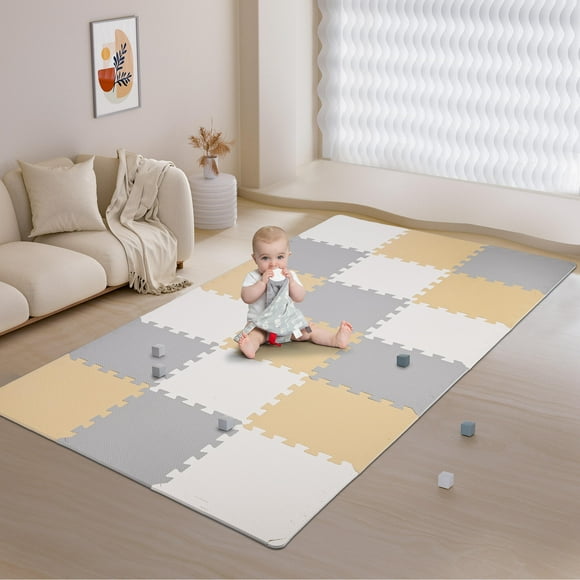 LIVINGbasics Baby Play Mat, 18 pcs Puzzle Playmat EVA Foam Floor Mats, Assembled Size 71.38" x 36.42"