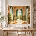 thumbnail image 4 of Grand Palace Ballroom with Teal Curtains and Arched Windows, Serene Vintage for Art Lovers, Palace Wall Decor, Housewarming Gift, Tapestry Wall Hanging for Bedroom and Living Room, 4 of 6