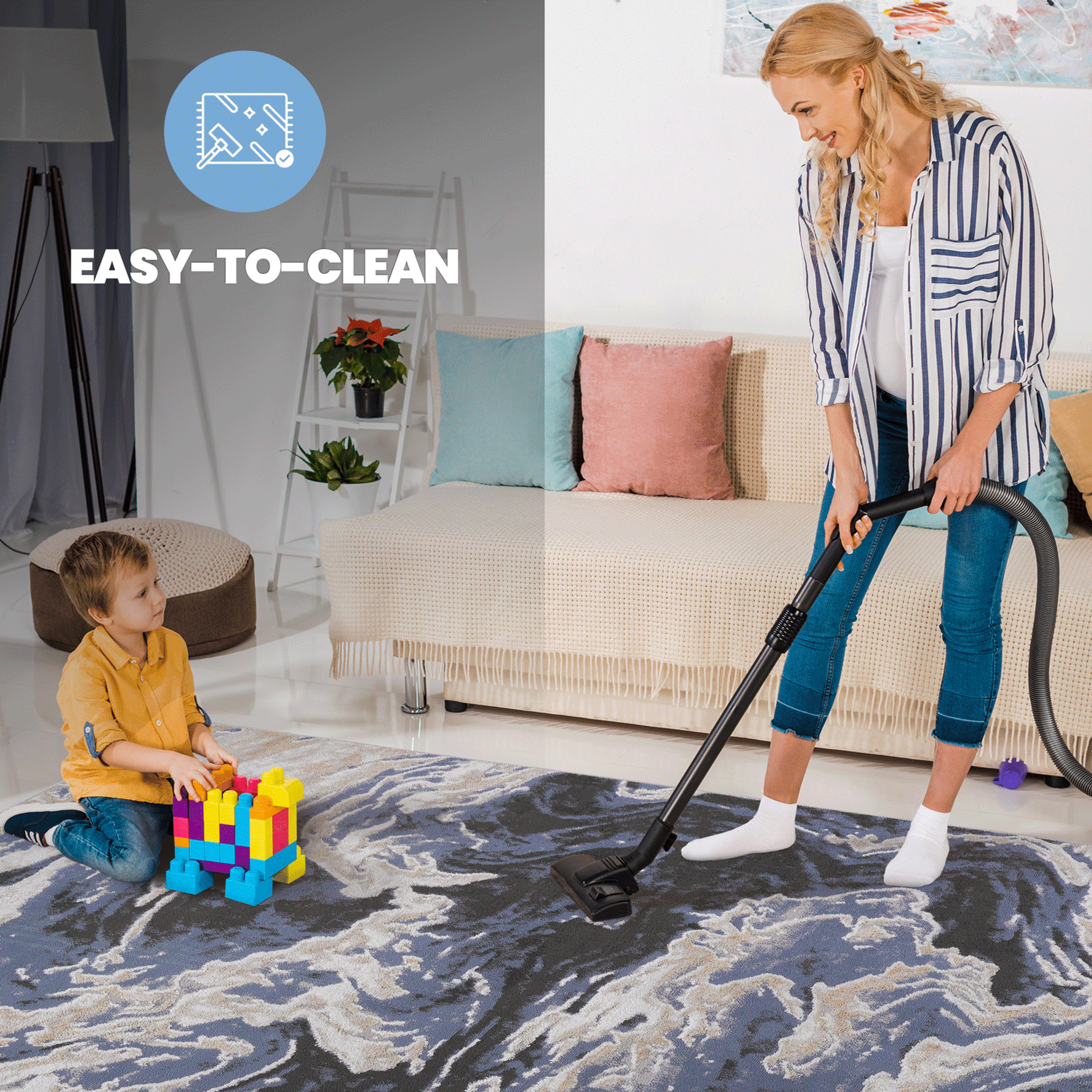 5x7 light blue abstract area rug stain resistant non shedding soft loop pile kid pet friendly durable for living room bedroom dining room home office