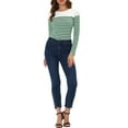 thumbnail image 2 of INSPIRE CHIC Blouse pour Femme à Rayures à Blocs de Couleur à Manches Longues T-Shirt Décontracté TP Vert Foncé, 2 of 6