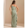 thumbnail image 4 of Mint Green One Shoulder Ruched Wrap Maxi Dress With Asymmetrical Ruffle Hem And Draped Detail, 4 of 7