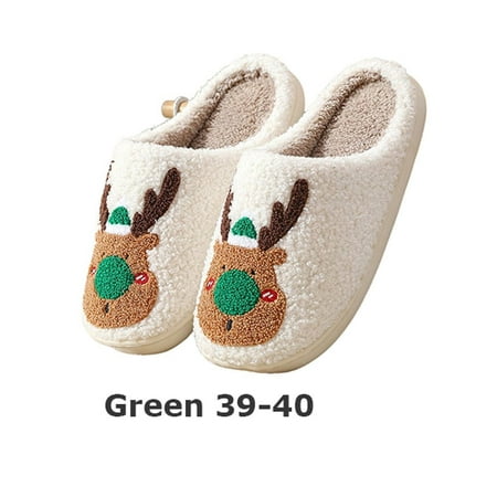 

Warm Slip-on Elk Soft Comfy Winter Slippers Warm Shoes Christmas Slippers Plush Shoes GREEN 39-40