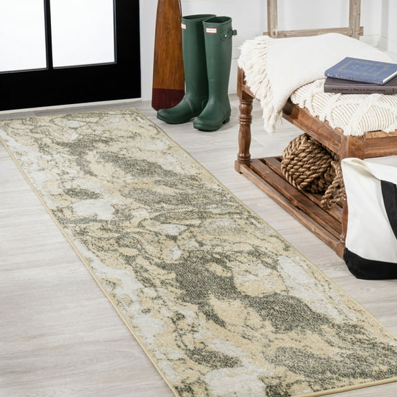 JONATHAN Y CONTEMPORARY POP 2 x 8 Runner Rug, Marmo Abstract Marbled - Gold/Gray, CTP201C-28