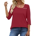 thumbnail image 2 of UVN Summer Square Neck Blouses for Women 3/4 Sleeve Shirt Ladies Dressy Casual Button Tunic Tops, 2 of 8