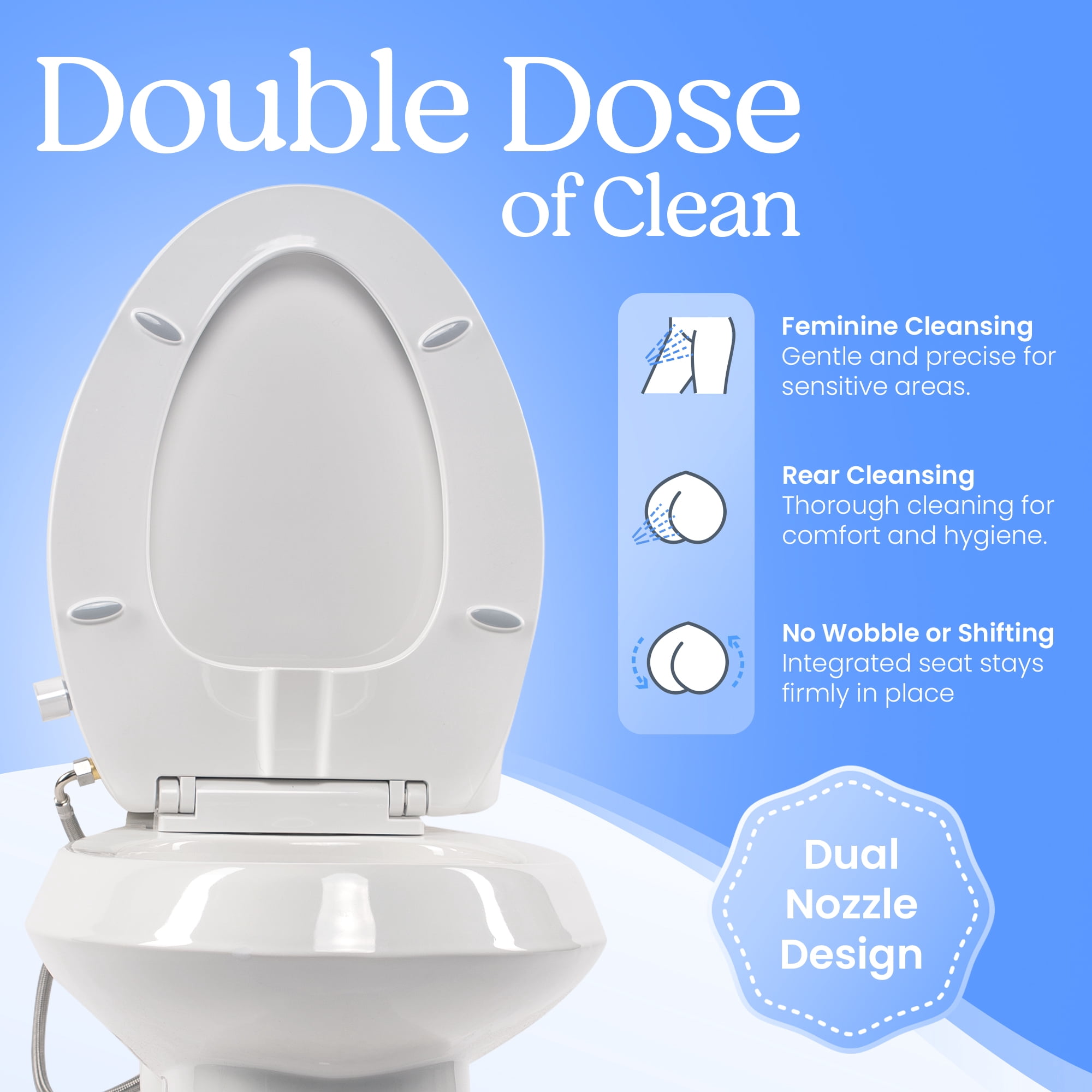 The Clear Rear Elongated Bidet Seat, Adjustable Spray with Rear and Feminine Nozzles