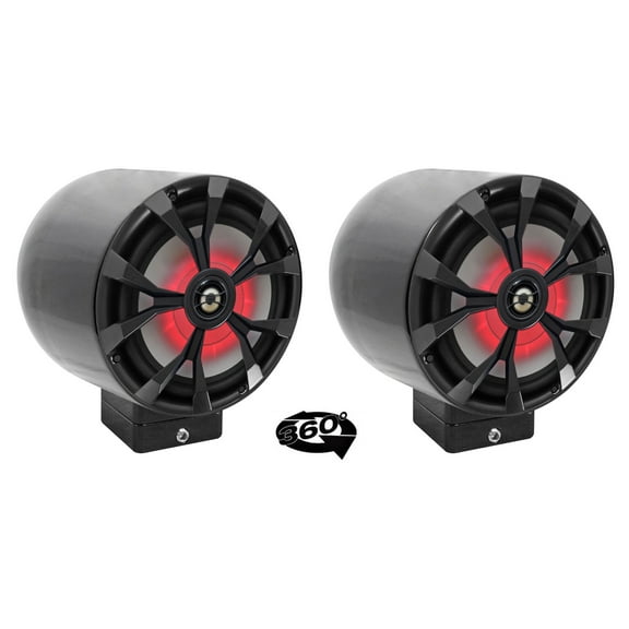 (2) Rockville 8" LED 900w 360° Swivel Black Aluminum Surface Mount Boat Speakers