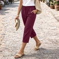 thumbnail image 4 of Petite Capris Pants for Women Summer Casual Loose Pull on Drawstring Elastic High Waist Straight 2026 Lounge Beach Cropped Trousers Wine L, 4 of 6