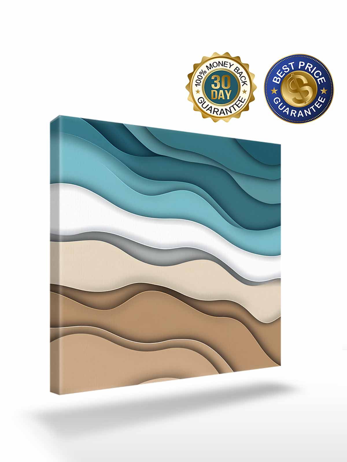 Turquoise Brown Ombre Canvas Wall Art, Turquoise Gradient Abstract Wave Geometric Framed Wall Decor Modern Artwork Prints Painting for Living Room, Bedroom, Kitchen & Cafe Decor 28x28 Inch