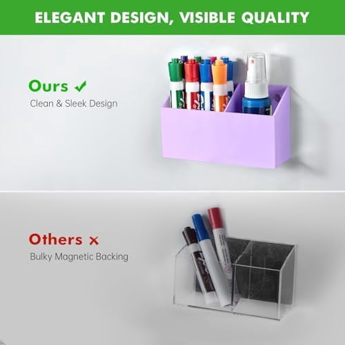 Magnetic Dry Erase Marker Holder for Whiteboard, Acrylic Magnet Pen Holder for Refrigerator Fridge, Marker Holder for Classroom Teacher, Pencil Cup,Office Accessories,Locker Organizer(Purple)