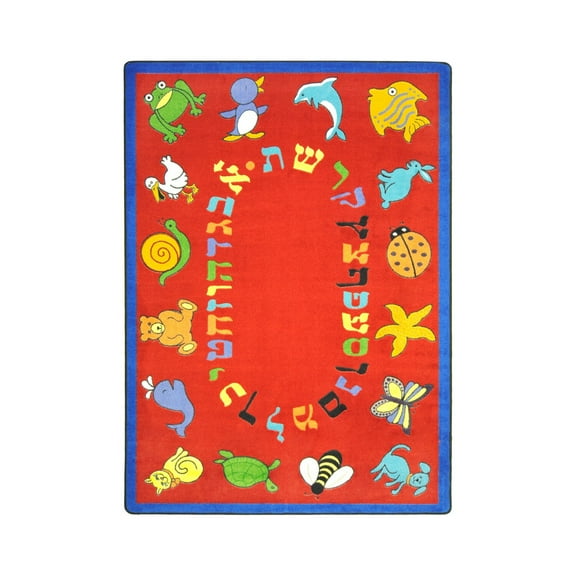 ABC Animals (Hebrew Alphabet) Area Rug-Color:Red,Size:7'8" x 10'9"