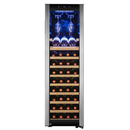 AKDY 46 Bottle Touch Panel Single Zone Wood Shelf Freestanding Compressor Wine (Best Tasting Wine Coolers)