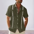 thumbnail image 3 of Fozruso Men's Short Sleeve Linen Shirt Cuban Beach Top Pocket Guayabella Shirt, 3 of 5