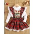thumbnail image 3 of Gzhioc Kids Girls Dress Suit, Long Sleeve Round Neck Knitting Solid Color Shirt + Plaid Lace Christmas Dress,0-24 Months, 3 of 9