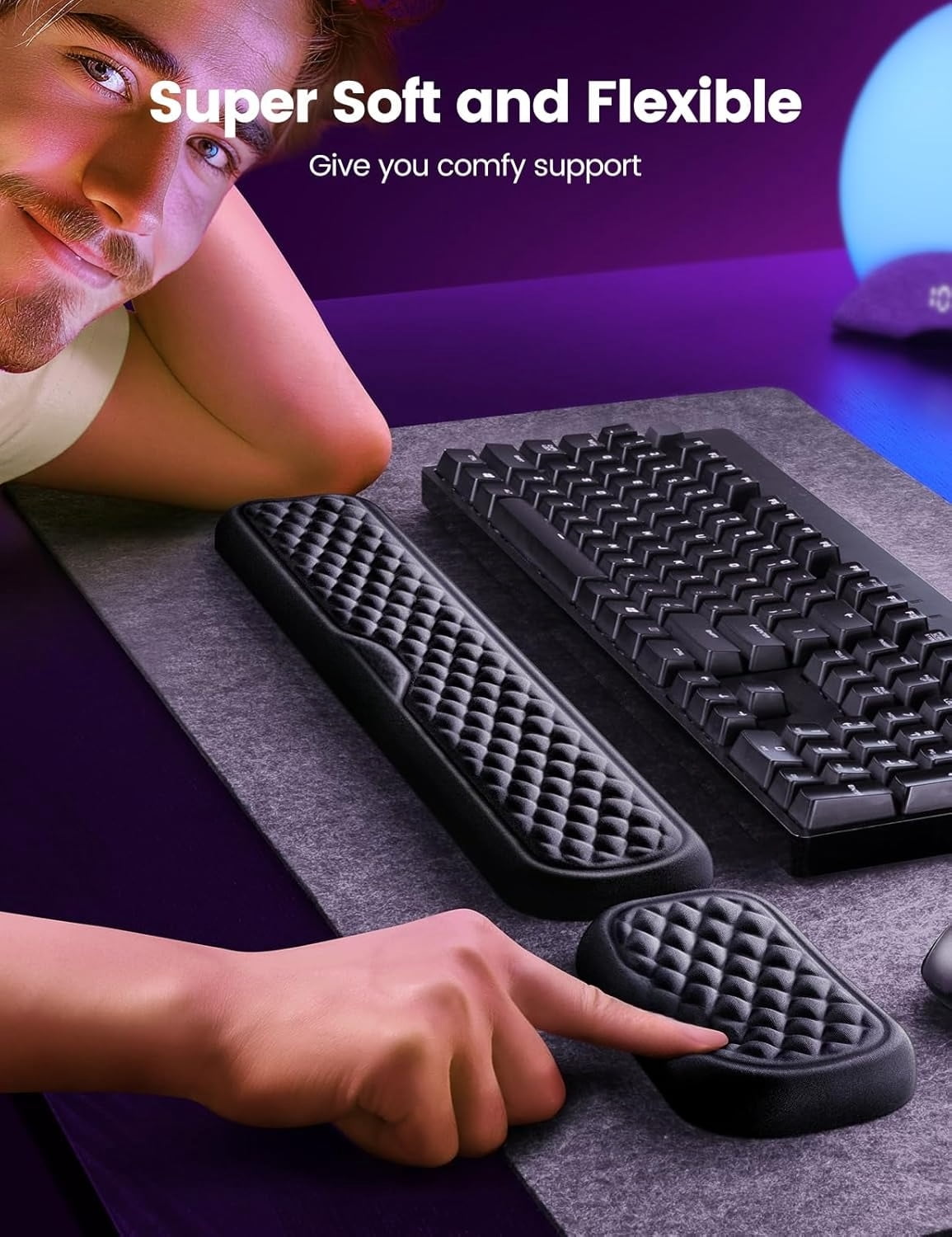 Wrist Rest for Keyboard and Mouse, Computer Ergonomic Wrist Support Pad, Soft Memory Foam Arm Cushion for Desk, Palm Hand Office Laptop Typing-Gray