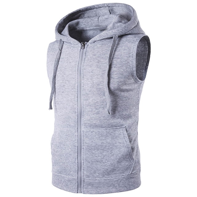 Birdeem Fashion Men Sleeveless Solid Color Drawstring Casual Tank Hort Sleeve Hooded Blouse