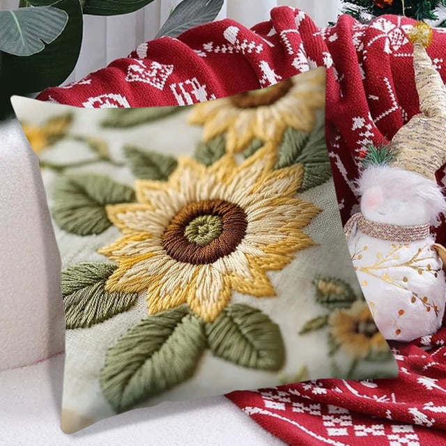 Funda decorativa para cojines, funda corta de pelusa suave con bordados adorables, decoración elegante para sofá, dormitorio y salón, multicolor, 45x45 cm