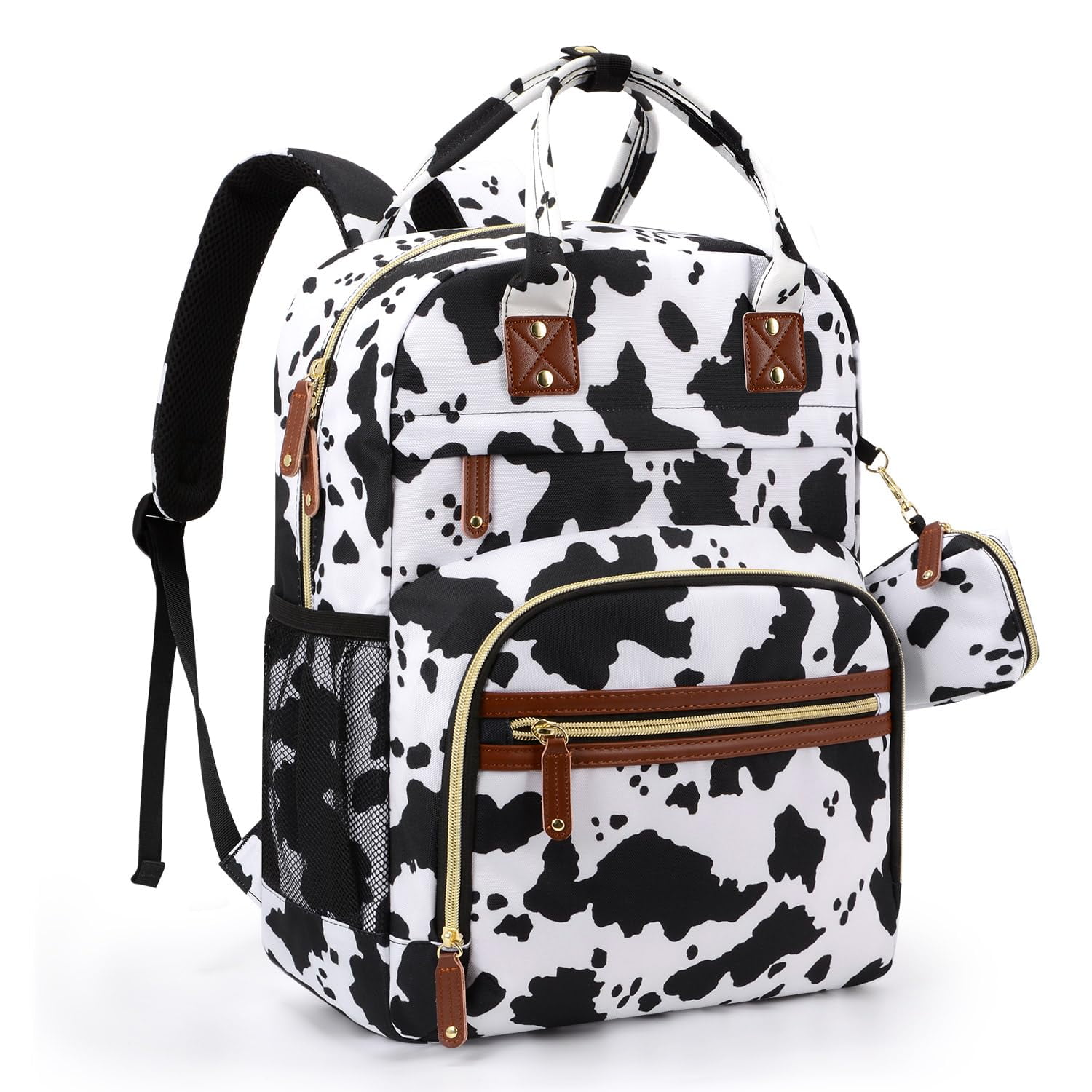 AOMRCOL Diaper Bag Backpack, Baby Essentials Travel Tote Bag, Multi Function Waterproof Backpacks, Travel Essentials with Stroller Straps & Pacifier Case - Cow Print