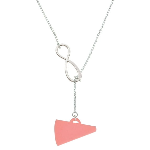 Delight Jewelry Acrylic 1.25" Pink Megaphone Silver tone Elegant Infinity Lariat Necklace
