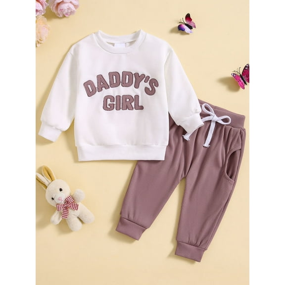 HWJAD Toddler Baby Girl Clothes 3 6 9 12 18 24 Months Fall Outfits Letter Long Sleeve Sweatshirt Tops Pants Set
