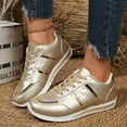 thumbnail image 3 of Rokment Womens Metallic Gold Low Top Fashion Sneakers Trendy Casual Leather Running Walking Tennis Flat Shoes Gold Size 6.5, 3 of 8