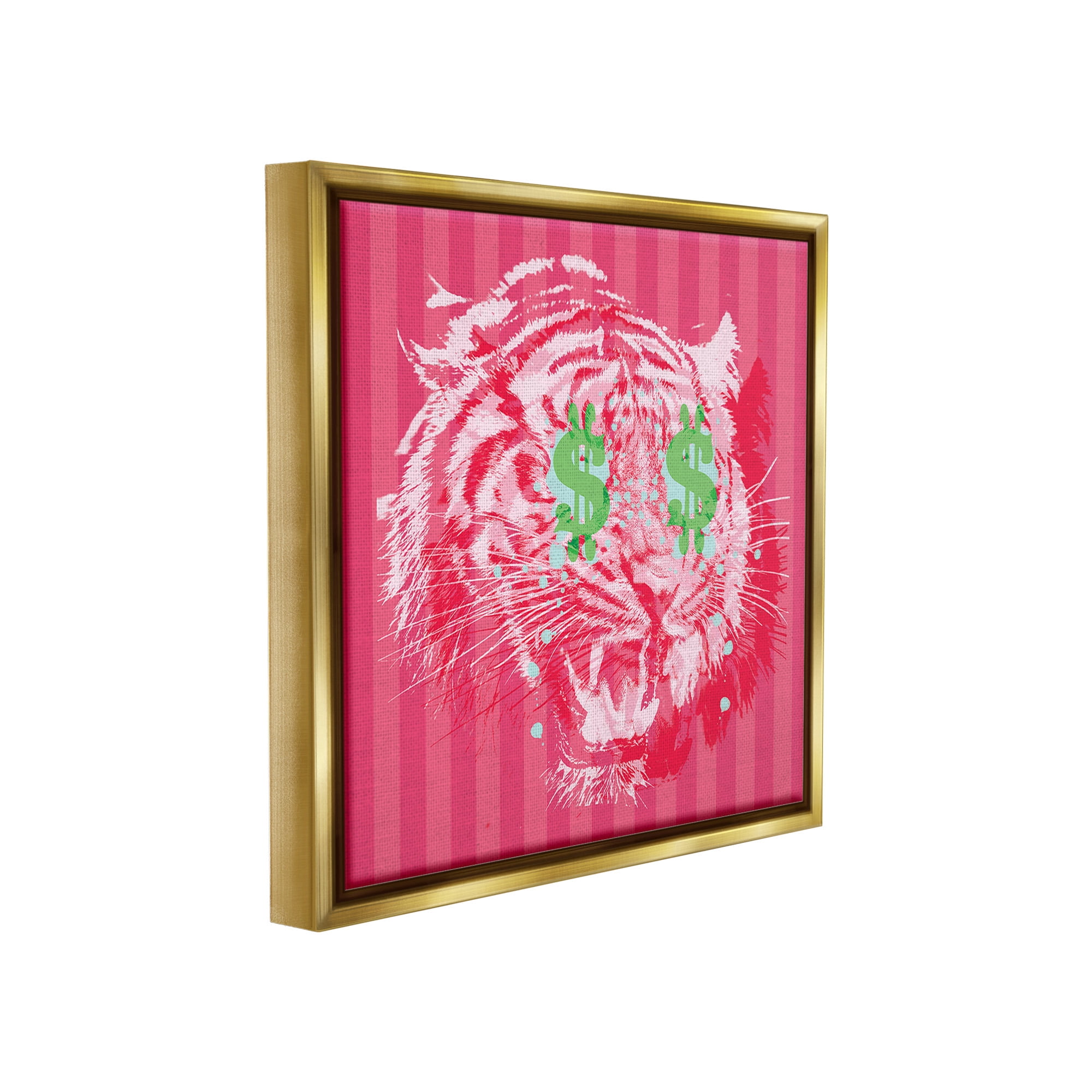 Stupell Industries Tiger with Dollar Symbol Animals & Insects Painting Gold Floater Framed Canvas Art Print Wall Art, 18 x 18