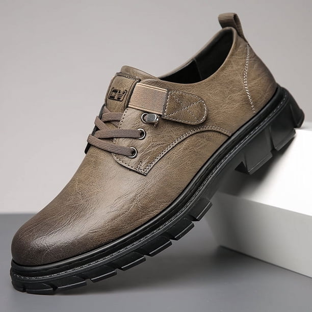 Zapatos de cuero para hombre, transpirables, de moda, para todo tipo de ocasiones, para negocios, informales, con cordones, suela suave, de caña baja, para trabajo