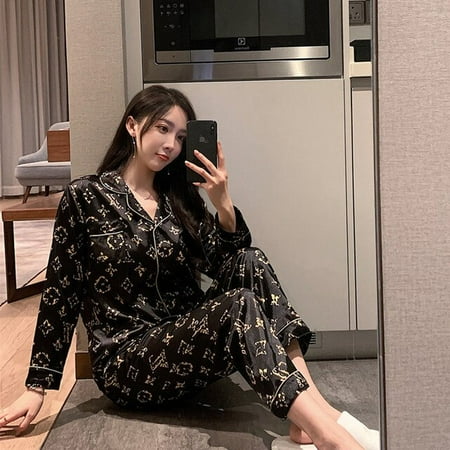 

QWZNDZGR Pajamas For Couples Silk Satin Luxurious Sleepwear Long Button-Down Pyjamas Home Suit Pijama Women Men Loungewear Plus Size Pjs