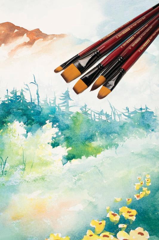 Creative Mark Ebony Splendor Long Handle Synthetic Sable Paint Brush, Round Set of 8, Teijin Multi-Filament Hair, Handcrafted Synthetic Paint Brushes for Acrylic Painting, Watercolor Painting & More