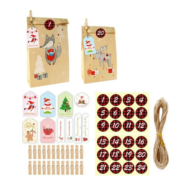 Conjunto de 24 Bolsas de Regalo Numeradas para Calendario de Adviento de Navidad para Niños - Bolsa de Almacenamiento de Dulces para Accesorios de Calendario de Navidad