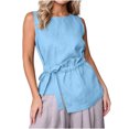 thumbnail image 6 of Ashirexll Summer Tops for Women Women Round Neck Sleeveless Waist Asymmetrical Hem Solid Color Casual Blouse Top, 6 of 7