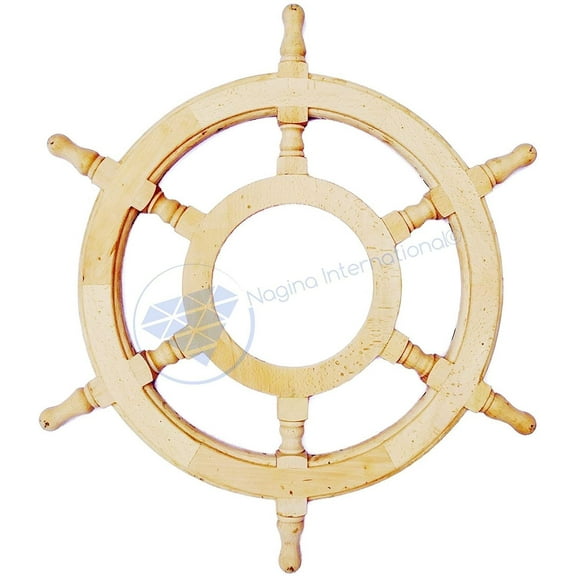 Wooden Ship Wheel Pine Wood (Plain Finish) - (12 Inches, Natural)