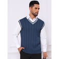 thumbnail image 4 of DARING DIVA Men's Solid Color V-Neck Sleeveless Cable Knitted Sweater Vest M Navy Blue, 4 of 7