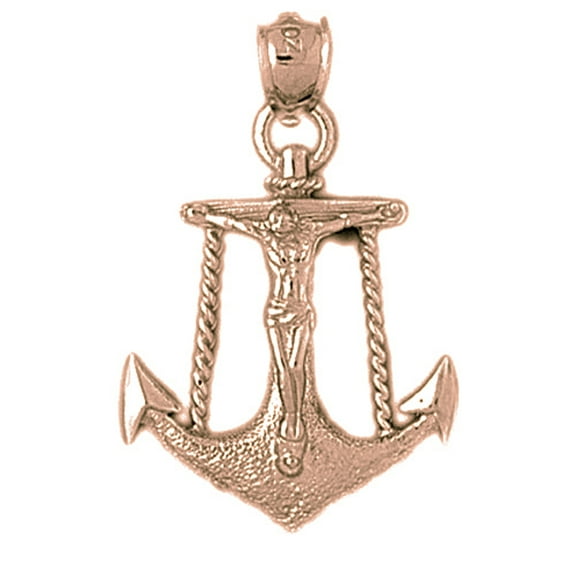 14K Rose Gold Mariners Cross/Crucifix Pendant - 32 mm