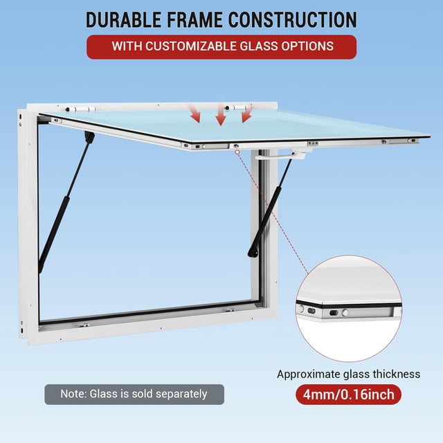 AKDSteel Aluminum Alloy Concession Service Window For Food Trucks And Trailers Upward Opening Awning Door With Drag Hook Durable Build Glass Not Included