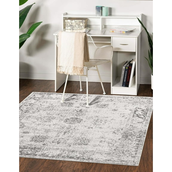 Rugs.com Monte Carlo Collection Rug – 6' Square Gray Medium Rug Perfect For Living Rooms, Kitchens, Entryways
