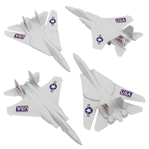 TimMee Plastic Army Men Combat Fighter Jets - 4pc White Airplanes Made in USA