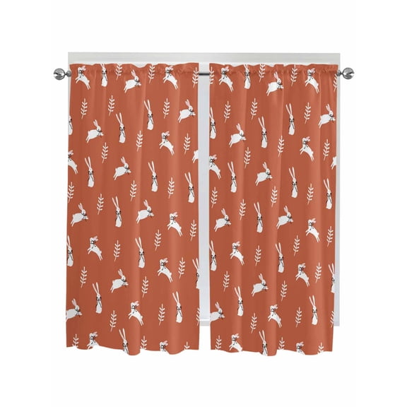 Burnt Orange Spring Easter Living Room Curtains 2 Panel, Cute Bunny Botanical Cafe Window Treatment, Extra Long Farmhouse Bedroom Bathroom Kitchen Curtains Drapes 104"x72"
