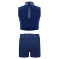 thumbnail image 2 of TSSOE Little Girl's Active Clothes Set Gymnastics Dance Outfit 6-16 Years Crop Top with Sport Shorts Navy Blue 12, 2 of 3