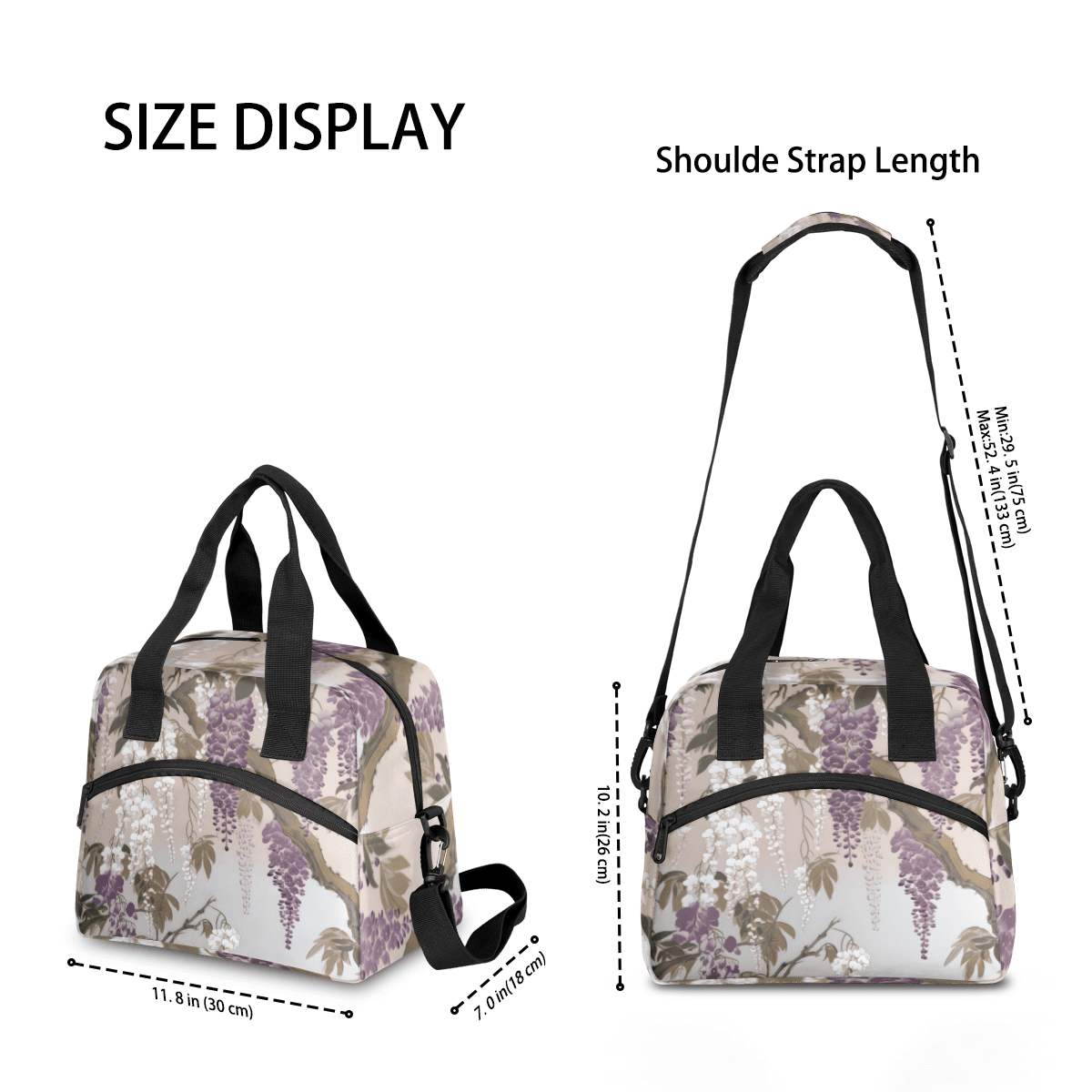 Herdesigns Floral Wisteria Insulated Lunch Bag for Women Men Adults Large Reusable Lunch Box Purple Flower Leakproof Cooler Tote Bags with Adjustable Shoulder Strap