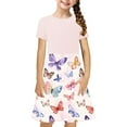 thumbnail image 2 of Spazoro Kids Girls A Line Dresses, Stretchy Wrinkle Butterfly Print Short Sleeve New Style Princess Dress for Child Girls Pink Size 5 T, 2 of 7