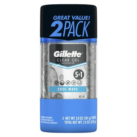 Gillette Cool Wave Clear Gel Men’s Antiperspirant and Deodorant 2.5 oz, Pack of