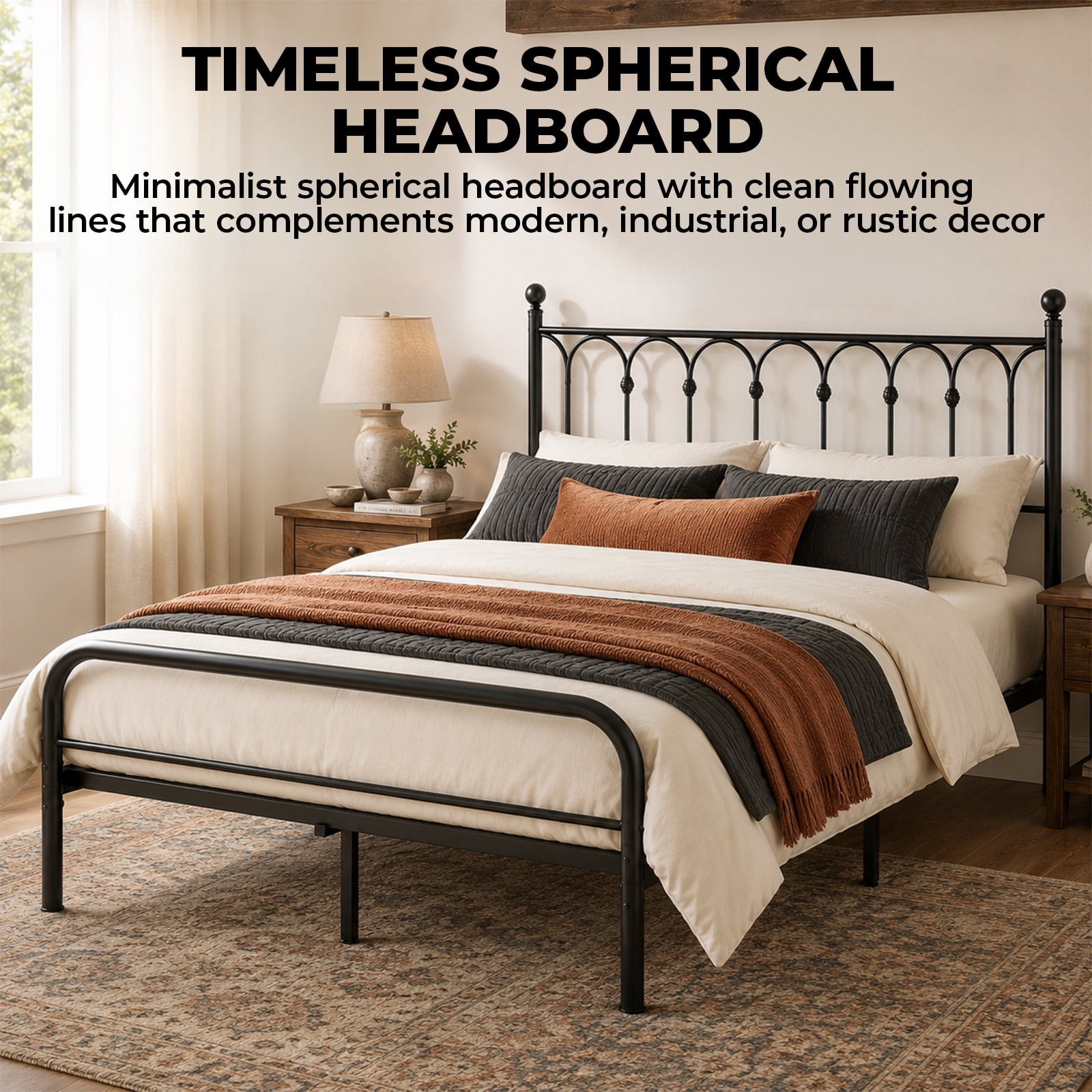 Alvantor Metal Platform Bed Frame, Classic Iron Art Headboard & Footboard, Stable & Noiseless, 11.9 Inch Under Bed Storage, No Box Spring Needed, Easy Assembly, Black