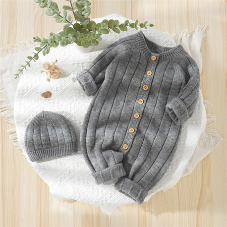 

Hunpta Newborn Infant Boy Girl Solid Knitted Sweater Baby Jumpsuit Romper Cotton Caps Outfits Sets Clothes