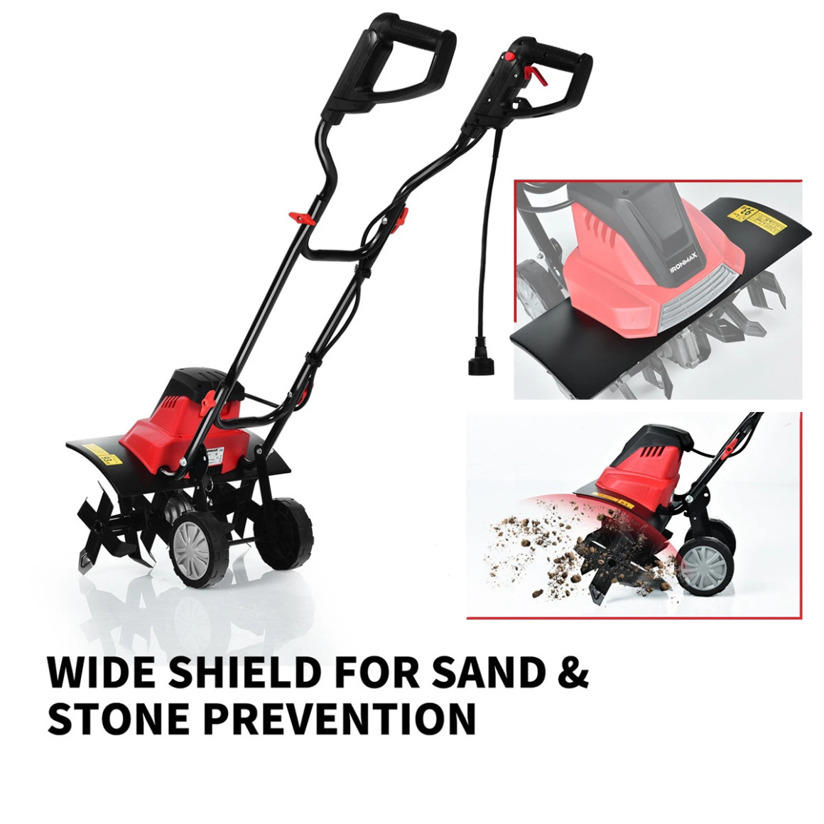 17-Inch Electric Tiller, 14 Inch Tilling Width 9 Inch Electric Tiller, Foldable Electric Rototiller, 10 Amp Tiller Cultivator for Lawn, Yard, Garden Soil Digging, Red+Black