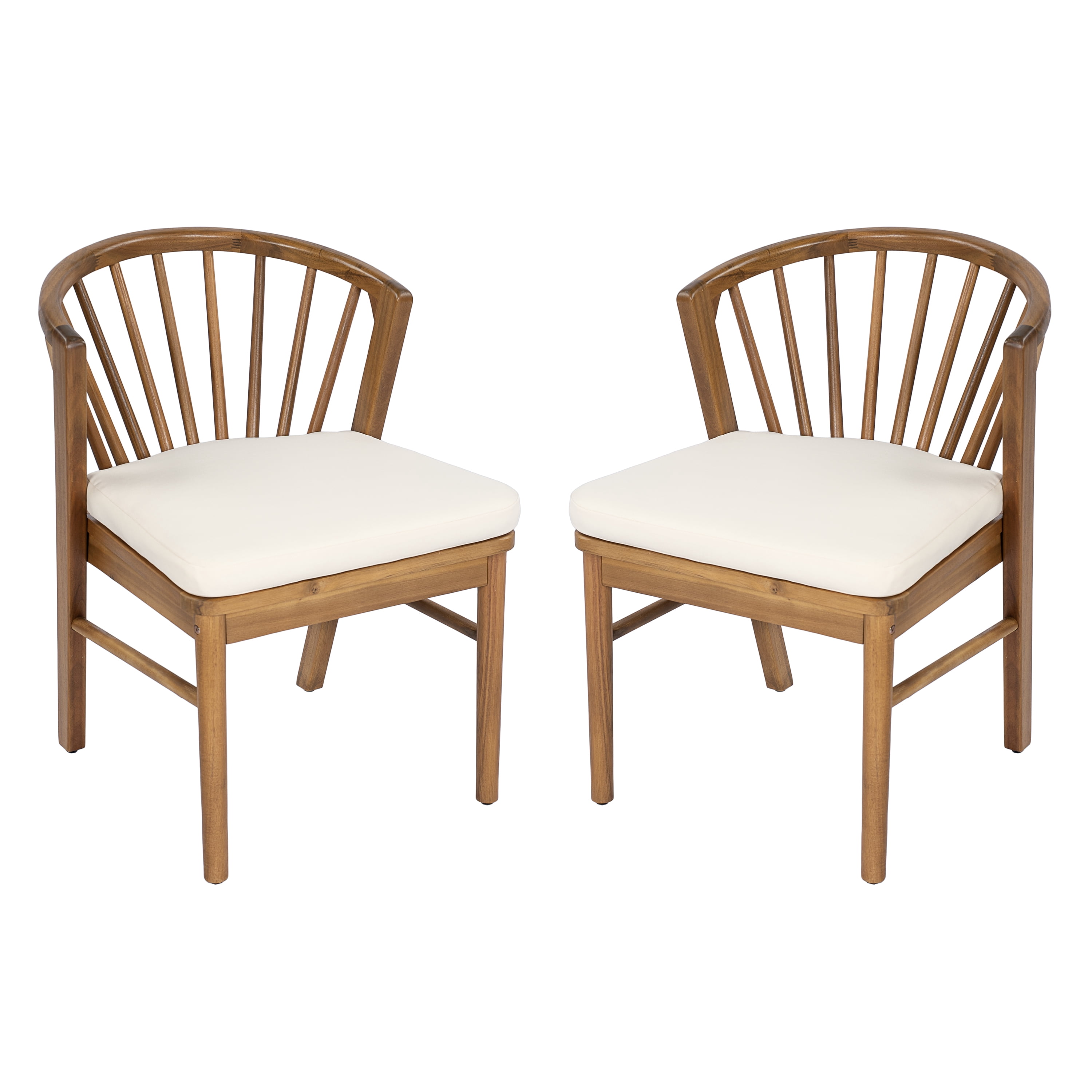Dining Chairs Set of 2, Outdoor Acacia Wood Chairs with Cream Washable Cushion for Backyard, Teak