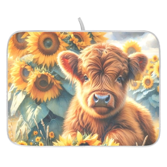 Dish Drying Mat for Kitchen Counter 16x18/18x24 Baby Highland Cow Absorbent Coffee Bar Mat Dish Drainer Rack Mat for Kitchen Counter