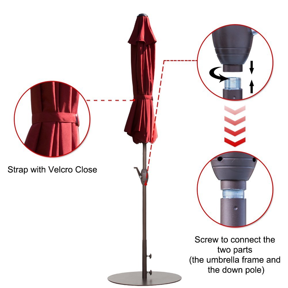 Abba Patio 9 Ft Aluminum Market Umbrella With Push Button Tilt And Crank 8 Steel Ribs Red Walmart Com Walmart Com