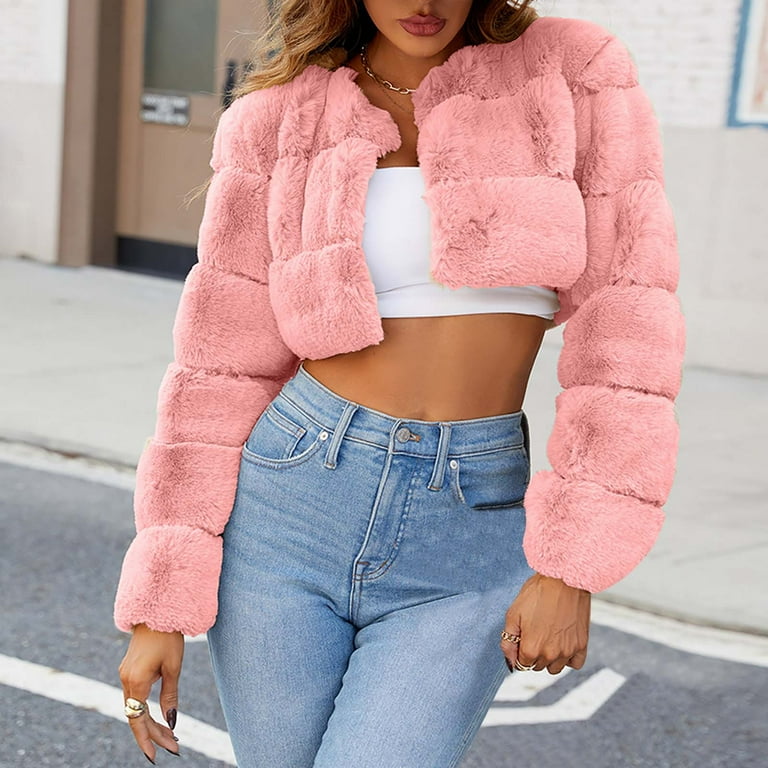 HBYJLZYG Oversized Faux Fox Fur Plush Coats Jacket Tops