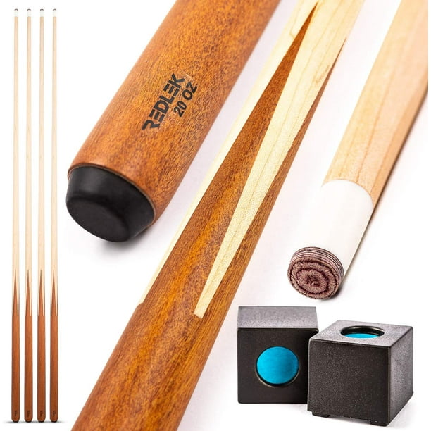 REDLEK Pool Cue Set of 4 1 Piece 58” Pool Sticks with Pool Chalk